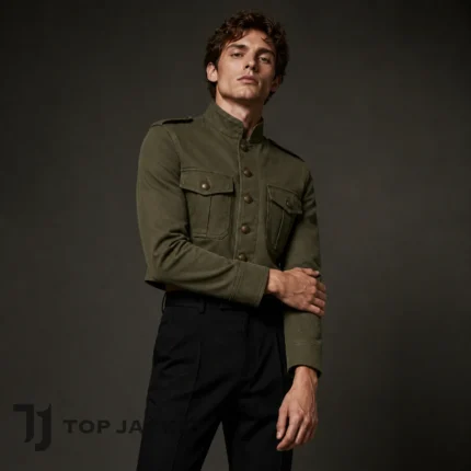 Men’s Green Cropped Military Coat, Army Utility Jacket, Stand Collar Field Jacket, Short Vintage Jacket, Festival Streetwear