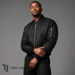 Mens MA-1 Cropped Flight Jacket, Black Nylon Bomber Jacket, Y2K Streetwear Coat, Military Aviator Jacket, Short Boxy Fit