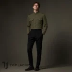 Men’s Olive Cropped Jacket, Military Style Field Coat, Short Army Jacket, Utility Pocket Jacket, Vintage Streetwear