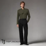 Men’s Olive Green Cropped Military Jacket, High Collar Army Style Short Coat, Utility Pocket Fashion Jacket