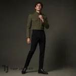 Men’s Olive Military Crop Jacket, Short Field Coat, Utility Pocket Army Jacket, Vintage Military Streetwear, Stand Collar Jacket
