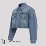 Men’s Short Denim Jacket, Cropped Blue Jean Trucker Coat, Oversized Boxy Jacket, Raw Hem Vintage Streetwear Outerwear