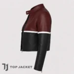 Men’s Short Leather Biker Jacket, Burgundy Black Cropped Cafe Racer, Colorblock Motorcycle Jacket, Retro Moto Racing Coat