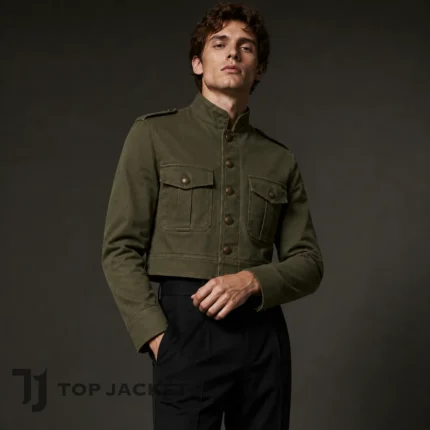 Men’s Vintage Army Cropped Jacket, Olive Green Utility Coat, Military Field Jacket, Short Cargo Jacket, Retro Streetwear
