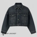 Men’s Vintage Black Jean Jacket, Cropped Denim Trucker Coat, Oversized Boxy Fit Jacket, Grunge Y2K Streetwear
