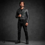 Men’s Vintage Cropped Leather Jacket, Distressed Black Biker Jacket, Moto Motorcycle Rider Coat, Gothic Punk Streetwear