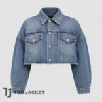 Men’s Y2K Cropped Denim Jacket, Oversized Blue Trucker Jacket, Raw Cut Jean Coat, Boxy Streetwear Festival Jacket