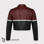 Men’s Y2K Cropped Leather Jacket, Burgundy Black Moto Biker Jacket, Cafe Racer Motorcycle Coat, Colorblock Racing Style