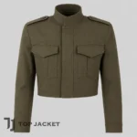 Olive Military Cropped Jacket Men, Army Utility Crop Coat, Mens High Neck Jacket, Short Festival Streetwear Jacket