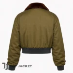 Rihanna Inspired Women’s Bomber Jacket, Olive Green Cropped Flight Jacket, Brown Faux Fur Collar Streetwear
