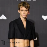 Troye Sivan Inspired Cropped Suit Jacket, Black Short Sleeve Blazer, Men’s Designer Crop Top, Celebrity Style Stage Concert Outfit