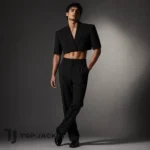 Troye Sivan Style Black Cropped Jacket, Men’s Short Sleeve Blazer, Tailored Crop Suit Top, Unisex Statement Fashion Stage Outfit