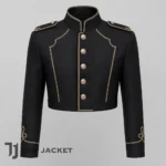 Victorian Military Cropped Jacket for Men, Black Gold Gothic Officer Uniform, Marching Band Coat, Steampunk Cosplay Outfit
