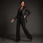 Women Cropped Black Leather Moto Jacket, Demi Moore SF Film Awards Inspired Biker Jacket, Trendy Coat