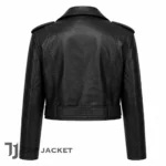 Women Cropped Black Leather Moto Jacket, Emily Ratajkowski Inspired Biker Jacket, Trendy Streetwear Coat