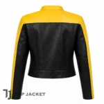 Women Cropped Racer Jacket, Yellow Black Colorblock Leather Jacket, Celebrity Inspired Moto Coat