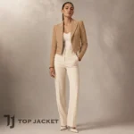 Women Sand Cropped Blazer Jacket, Carly Shay Inspired iCarly Outfit, Beige Faux Suede Crop Coat
