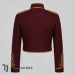 Women’s Burgundy Cropped Hussar Jacket, Gold Braid Military Parade Coat, Steampunk Gothic Officer Uniform