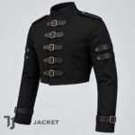 Black Cropped Military Jacket for Men, Gothic Buckle Strap Coat, Punk Rock Alternative Jacket, Steampunk Festival Wear