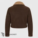 Brown Cropped Flight Jacket Men, Shearling Collar Aviator Bomber, Vintage Pilot Jacket, Short Waist Motorcycle Jacket