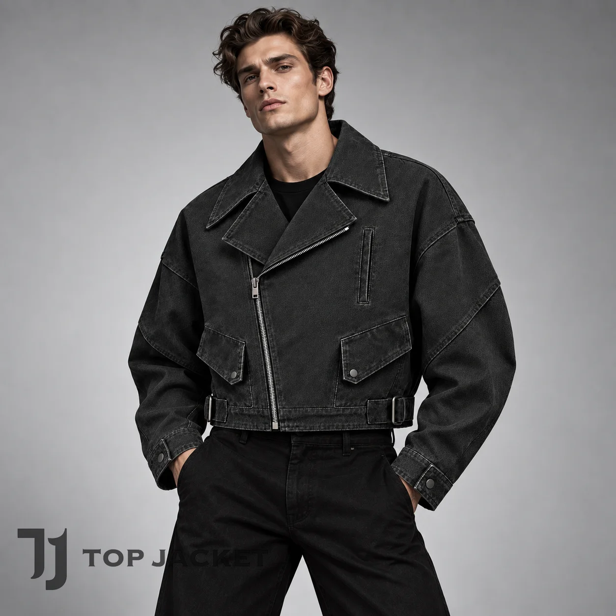 Men's Black Biker Crop Jacket, Oversized Motorcycle Jacket, Y2K Streetwear Coat, Gothic Punk Moto Fashion Men's Black Biker Crop Jacket, Oversized Motorcycle Jacket, Y2K Streetwear Coat, Gothic Punk Moto Fashion