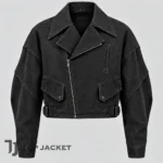 Men's Black Cropped Moto Jacket, Oversized Biker Jacket, Y2K Streetwear, Punk Rock Motorcycle Coat, Gothic Fashion