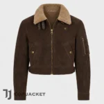 Men’s Cropped Aviator Jacket, Brown Bomber Jacket with Shearling Collar, Vintage Flight Pilot Jacket, Y2K Streetwear Coat