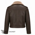 Men’s Cropped Aviator Jacket, Brown Leather Bomber Jacket, Sherpa Collar Flight Jacket, Vintage Pilot Utility Coat