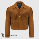 Men’s Cropped Suede Fringe Jacket, Tan Western Cowboy Jacket, Vintage Rodeo Leather Coat, Country Western Fringe Outfit