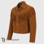 Men’s Cropped Western Jacket, Brown Suede Fringe Cowboy Coat, Vintage Rodeo Jacket, Country Concert Ranch Wear for Men