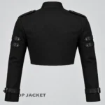 Men’s Gothic Cropped Jacket, Black Military Buckle Coat, Punk Rock Steampunk Jacket, Alternative Grunge Festival Outfit