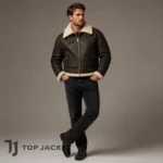 Men’s Shearling Aviator Jacket, Cropped Leather Bomber Jacket, Faux Fur Collar Belted Flight Coat, Vintage Biker Motorcycle Jacket