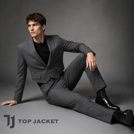Men's Spencer Style Cropped Jacket, Charcoal Tailored Blazer, Modern Formal Suit Coat, Wedding Groom Prom Evening Wear