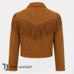 Men’s Tan Suede Cowboy Jacket, Cropped Western Fringe Leather Jacket, Vintage Rodeo Ranch Coat, Cowboy Festival Outfit