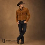 Men’s Vintage Suede Fringe Jacket, Tan Cropped Cowboy Western Coat, Rodeo Ranch Jacket, Country Western Festival Outfit