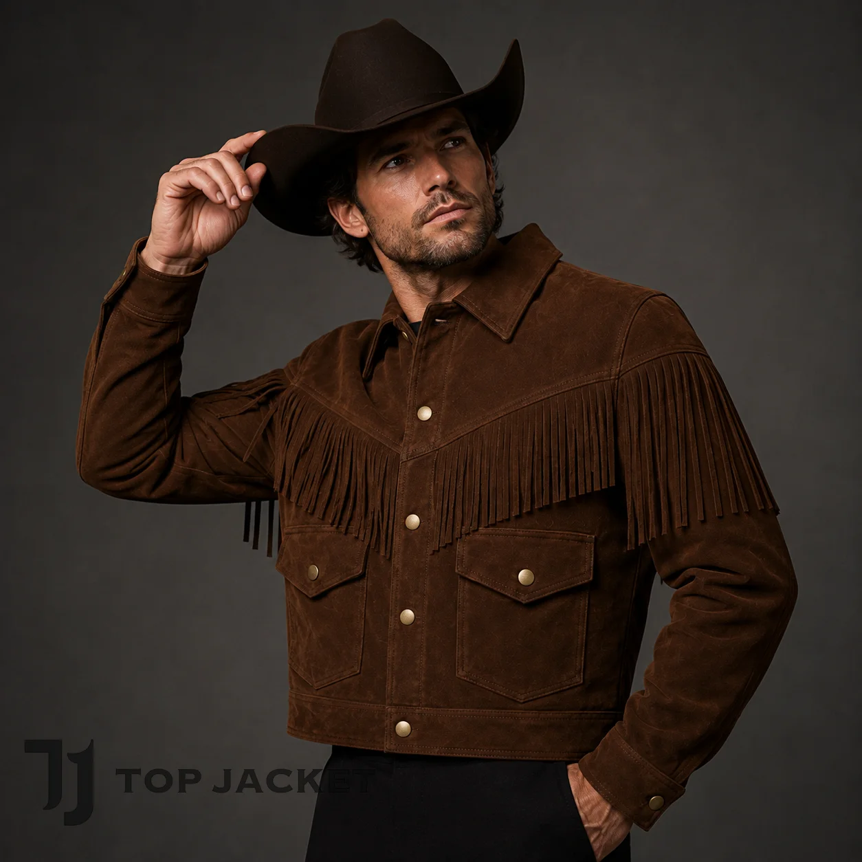 Men’s Vintage Western Suede Jacket, Brown Cropped Fringe Cowboy Coat, Rodeo Ranch Jacket, Country Concert Western Style Men’s Vintage Western Suede Jacket, Brown Cropped Fringe Cowboy Coat, Rodeo Ranch Jacket, Country Concert Western Style