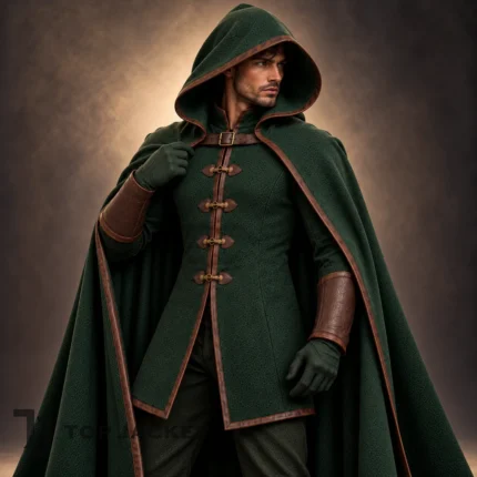 Medieval Forest Ranger Costume, Green Hooded Cloak Cape, Fantasy Druid Wizard Outfit, LOTR Inspired LARP Cosplay