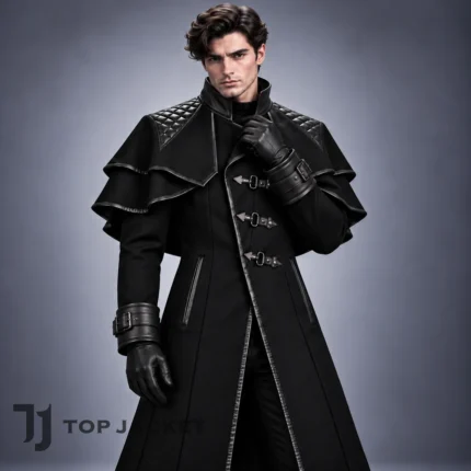 Men's Gothic Cape Coat, Black Victorian Military Jacket, Steampunk Commander Costume, Medieval Fantasy Long Coat, Renaissance LARP