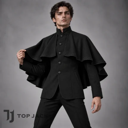 Men's Gothic Cape Jacket, Black Victorian Coat, Vampire Costume, Steampunk Cosplay, Dark Academia Fashion, Halloween Outfit