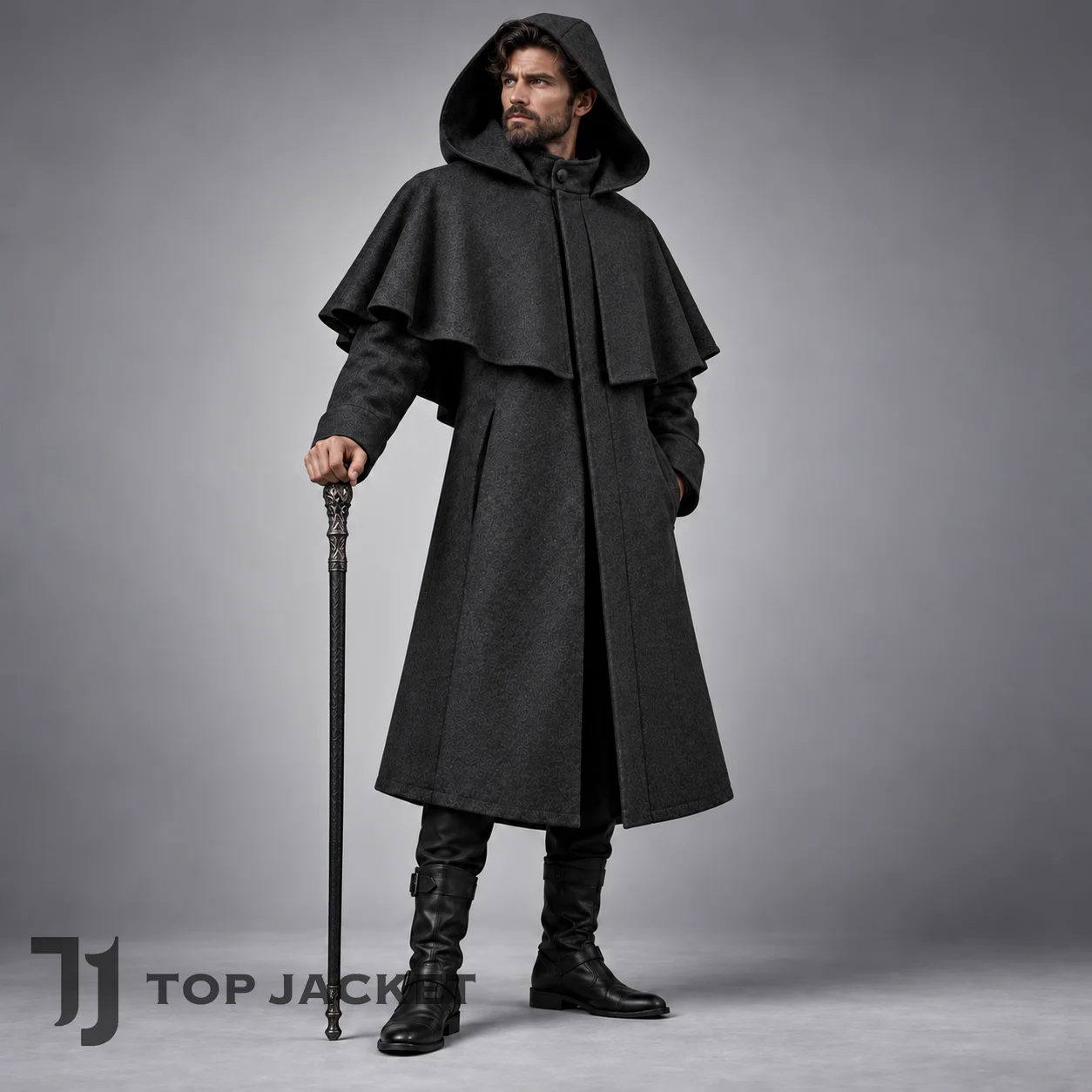Men's Gothic Hooded Coat, Black Medieval Cloak Jacket, Victorian Long Coat, Dark Fantasy Cape, Renaissance Cosplay Costume Men's Gothic Hooded Coat, Black Medieval Cloak Jacket, Victorian Long Coat, Dark Fantasy Cape, Renaissance Cosplay Costume